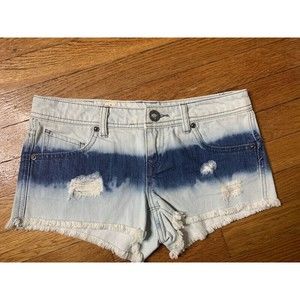 Volcom Distressed Frayed Hem Tie Dye Denim Shorts
